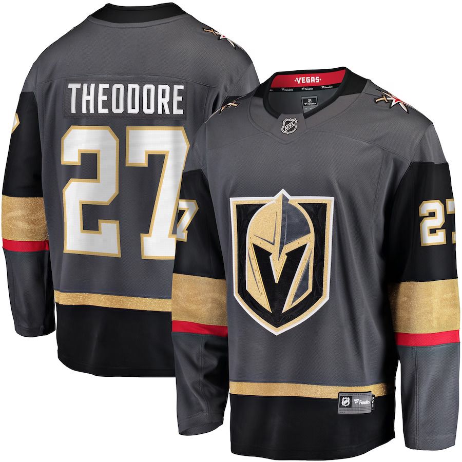 Men Vegas Golden Knights #27 Shea Theodore Fanatics Branded Gray Alternate Premier Breakaway Player NHL Jersey